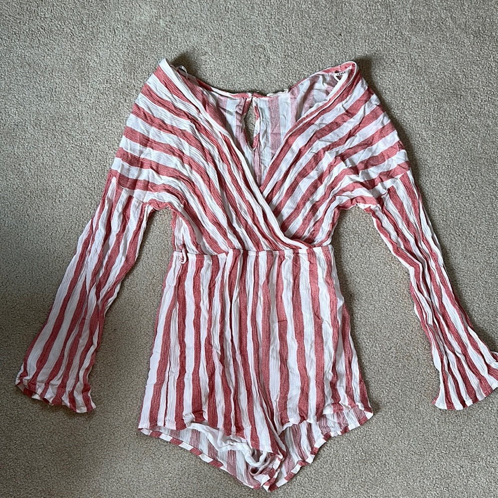 Pink and white striped romper